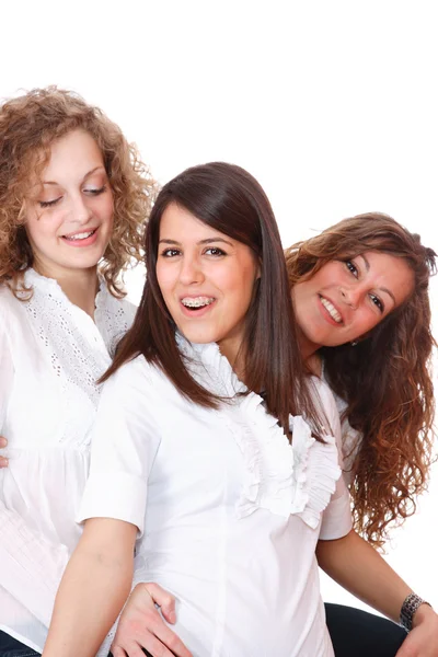 Grupp lyckliga nätt skrattar flickor — Stockfoto