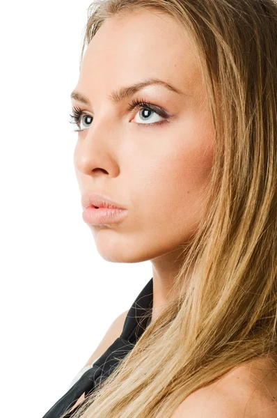 Fiatal vékony nő visel melltartót, fehér háttér — Stock Fotó