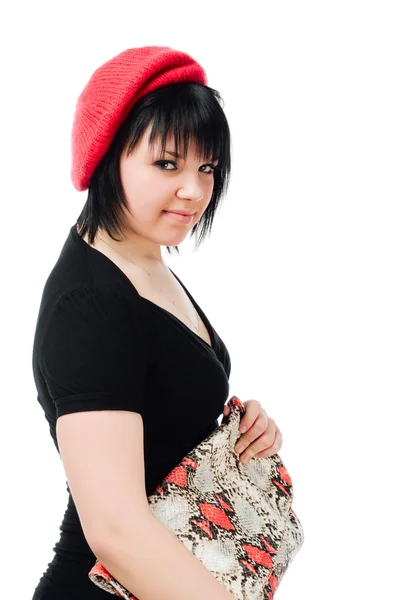 白い背景の上のハンドバッグを持つ若い女 — ストック写真