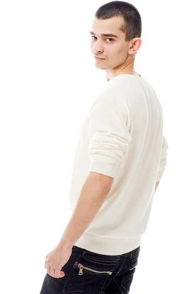 Junger Mann auf weißem Hintergrund — Stockfoto