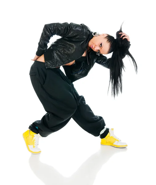Aktive Hip-Hop-Tänzerin auf Weiß — Stockfoto