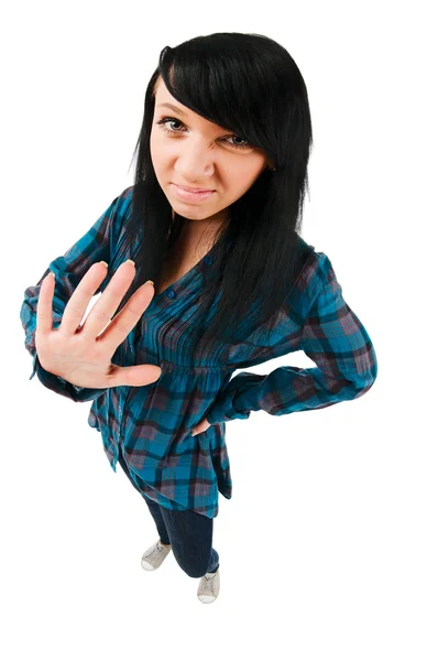 Menina adolescente bonito com gesto stop — Fotografia de Stock