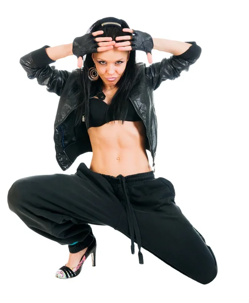 Активна хіп-хоп танцівниця на білому — стокове фото
