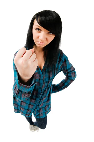 Adolescente mignonne montrant un poing — Photo