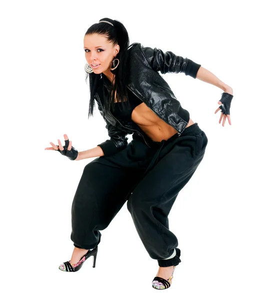 Bailarina de hip-hop activa en blanco — Foto de Stock
