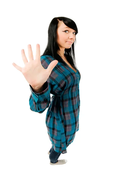 Tonårig flicka visar fem fingrar — Stockfoto