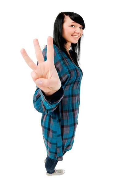 Adolescente montrant trois doigts — Photo