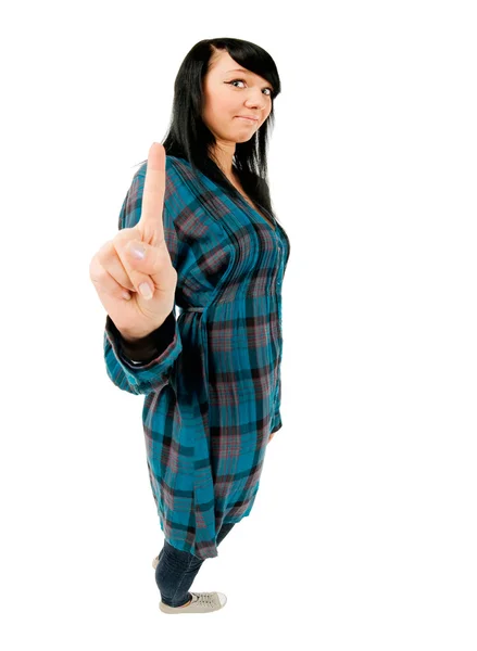 Tonårig flicka visar ett finger — Stockfoto