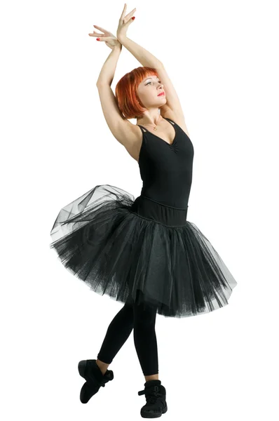 Bailarina vermelha vestindo tutu preto — Fotografia de Stock