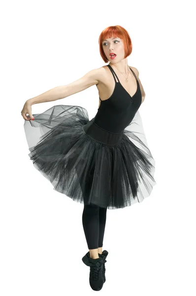 Red ballerina wearing black tutu — Stock Photo, Image