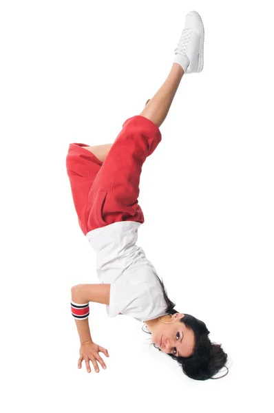 Breakdancing meisje doen handstand — Stockfoto