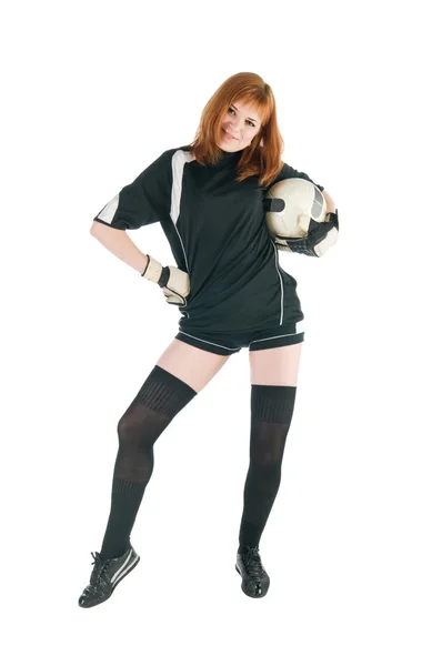 Chica vistiendo traje de fútbol con pelota —  Fotos de Stock
