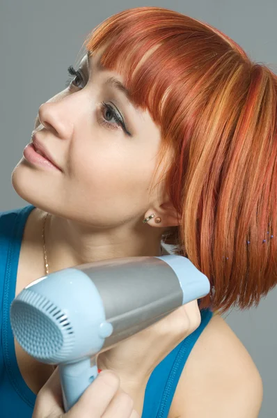 stock image Red-haired fitness girl with yoga mat