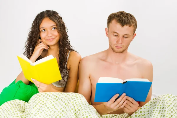 Couple leisure at the bedroom — Stock Photo, Image