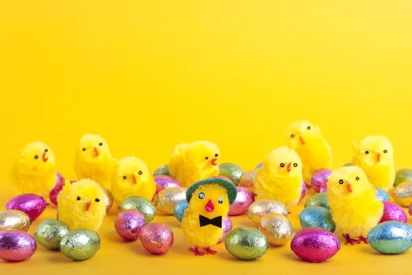 Easter eggs and over yellow — Stock Photo, Image