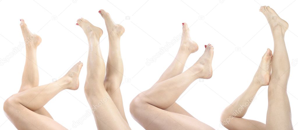 Woman legs and feet over white