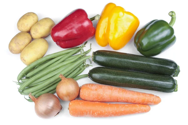 Gemengde groenten over Wit — Stockfoto