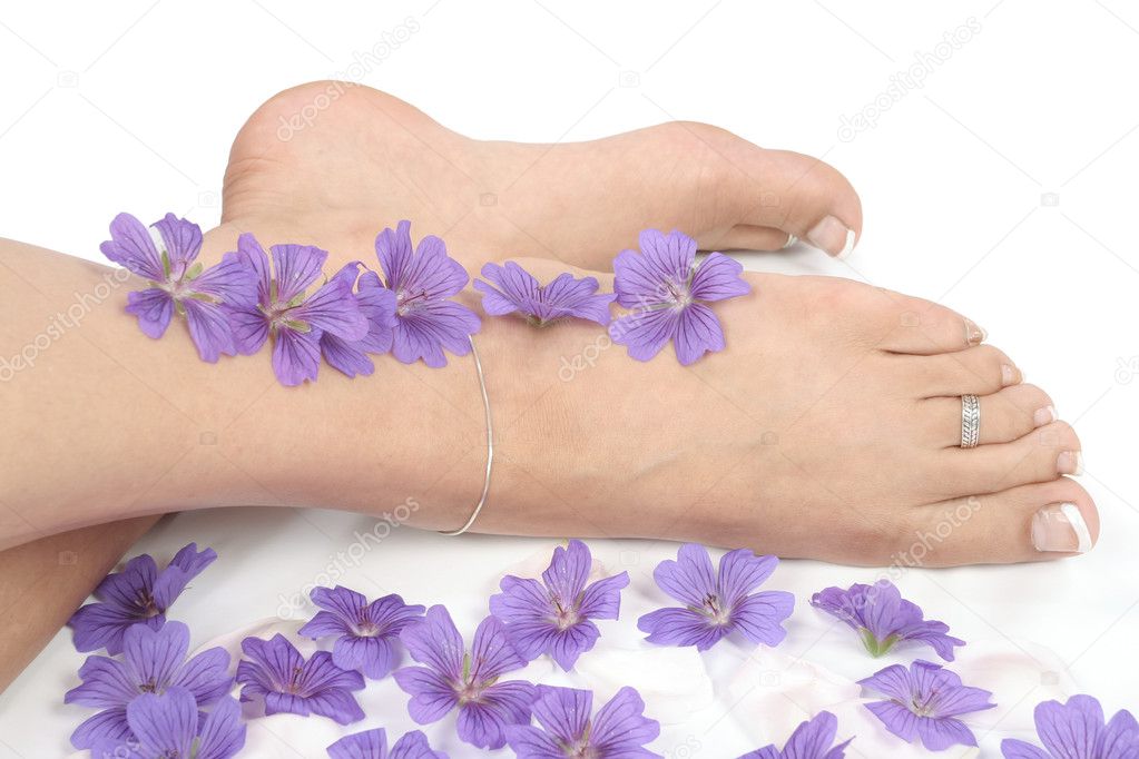 Womans feet over white