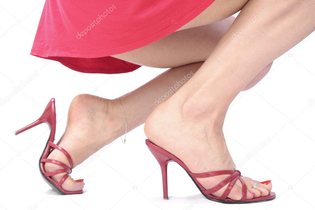 Sexy woman legs and red heels over white background Stock Photo by ...