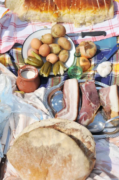 Stock image Arranged meals and cakes