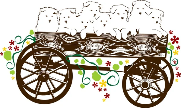Filhotes de cachorro em um carrinho —  Vetores de Stock