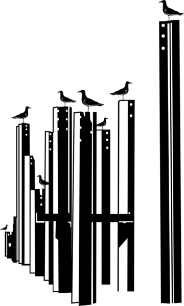 Seagulls on piles — Stock Vector