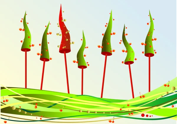 Christmas fir with cherries — Stock Vector