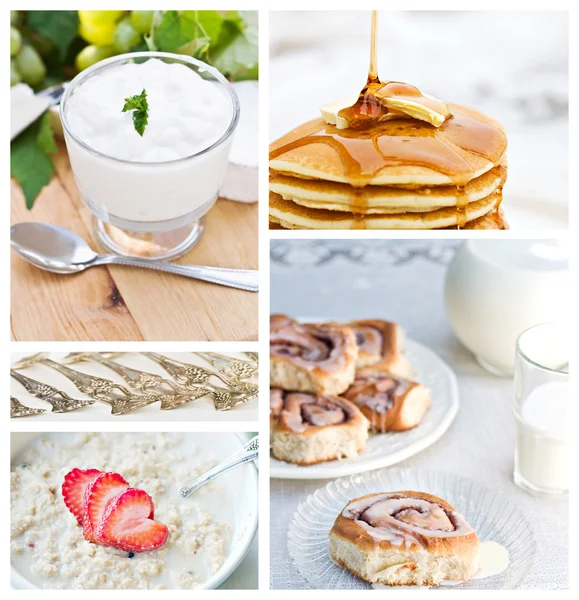 Hälsosam frukost collage — Stockfoto