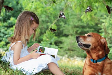 Child Reading a Book clipart