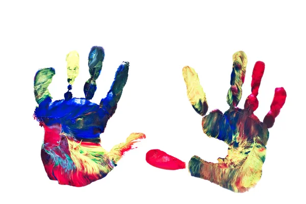 Пофарбовані відбитки рук — стокове фото