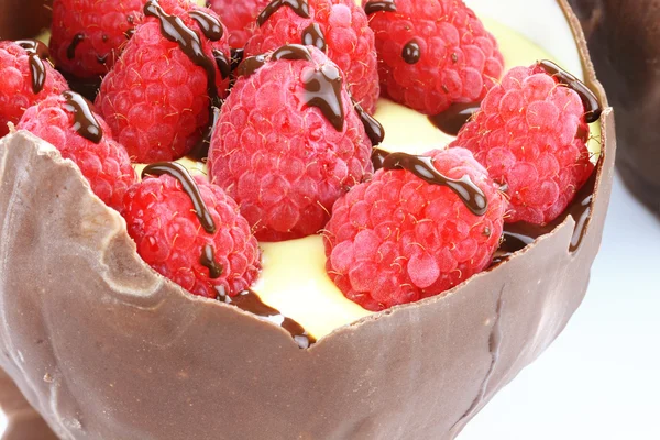 Pudim de tigela de chocolate e frutas — Fotografia de Stock