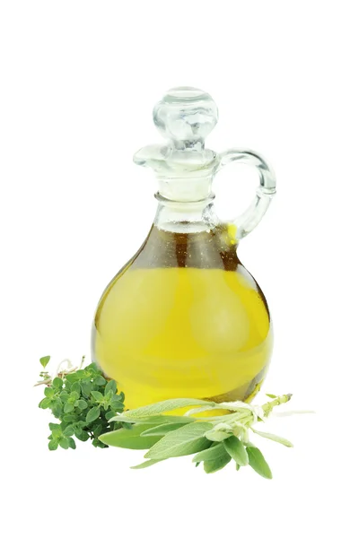 Izolované olivový olej a bylinky — Stock fotografie