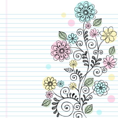 çiçekler ve üzüm yarım yamalak vektör doodle
