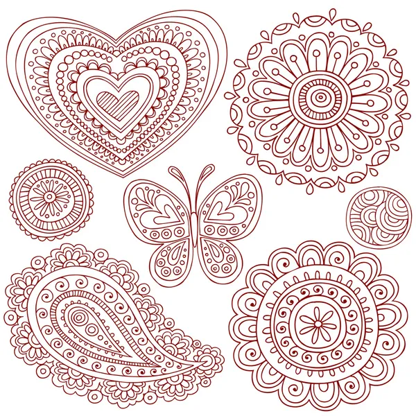 Henna Mehndi Paisley Doodle Design Elements — стоковый вектор