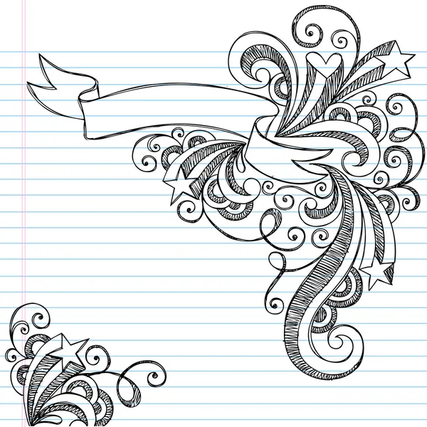 Banner Scroll Sketchy Doodles Vector Diseño de Ilustración — Vector de stock