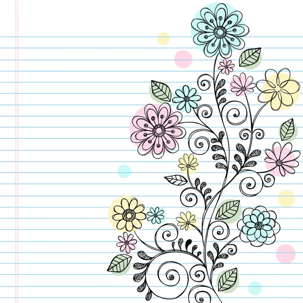 Flores e Vinhas Sketchy Doodle Vector — Vetor de Stock