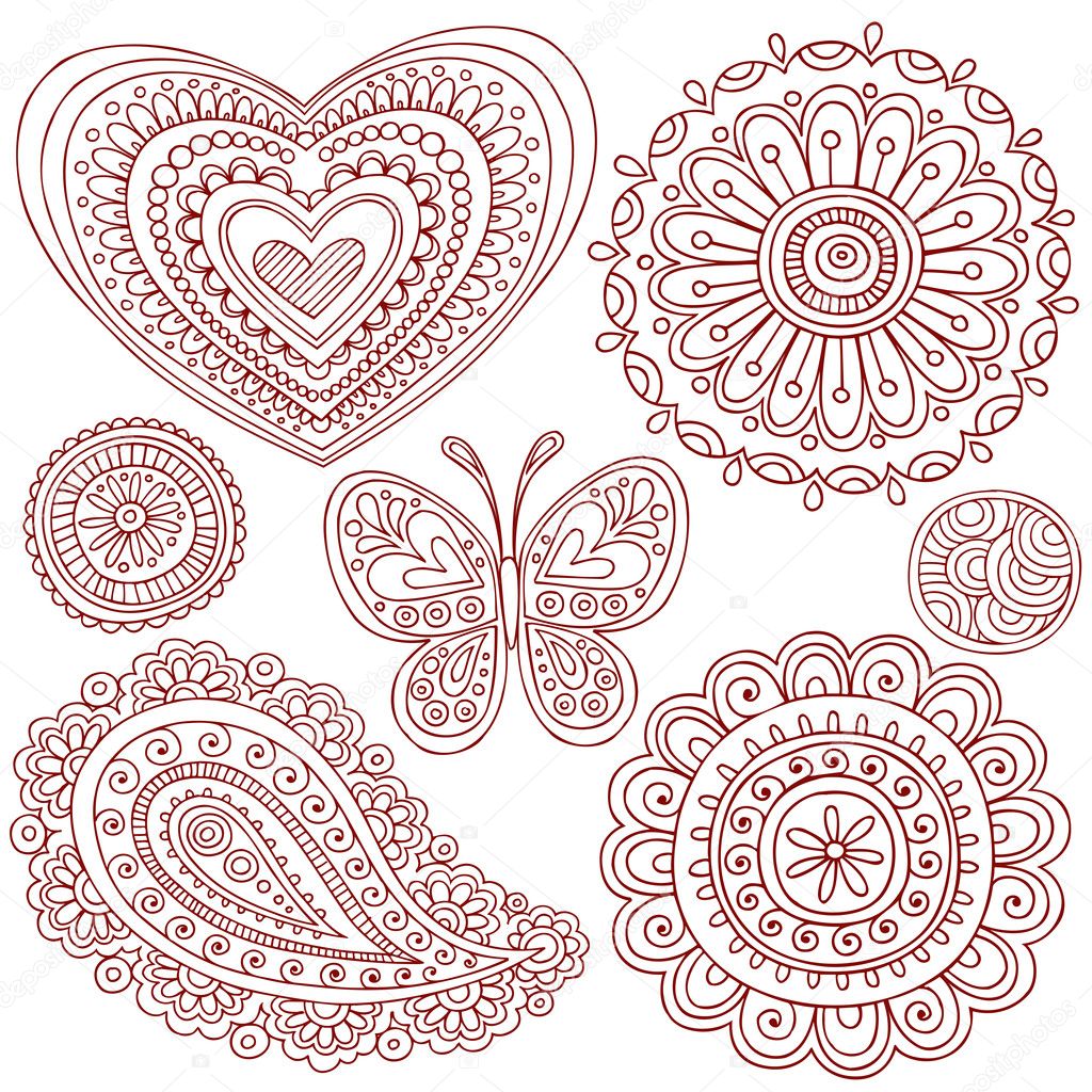 Henna Mehndi Paisley Doodle Vector Design Elements