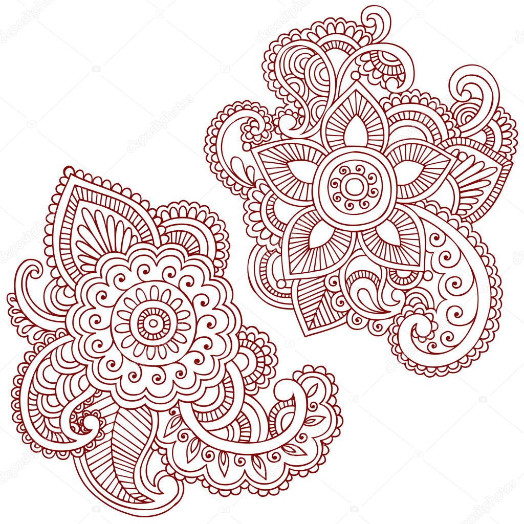 Henna Mehndi Pasiley Mandala Flower Doodles Vector