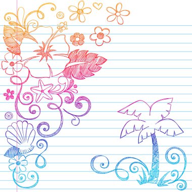 Sketchy Tropical Summer Vacation Notebook Doodles vector