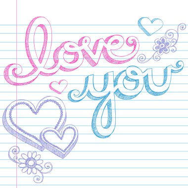 Sketchy Love You Lettering Notebook Doodles Vector