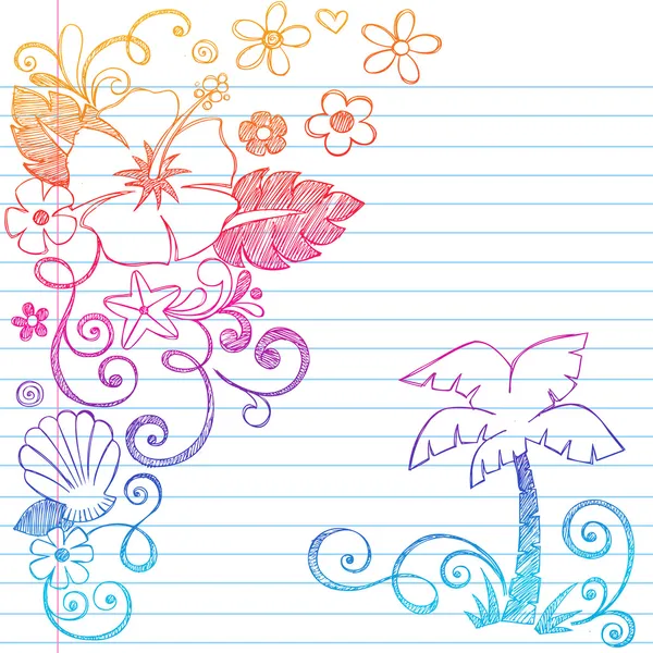 Yarım yamalak tropikal yaz tatil notebook doodles — Stok Vektör