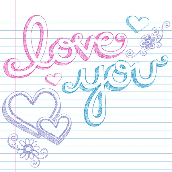 Sketchy Love You Lettering Notebook Doodles Vector — Stok Vektör