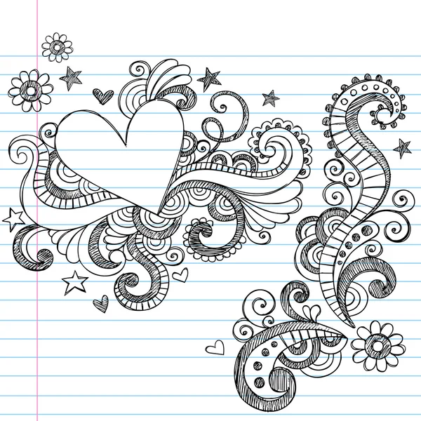 Yarım yamalak aşk kalp defter doodles — Stok Vektör