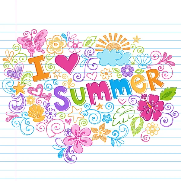 J'adore Summer Sketchy Doodle Vector — Image vectorielle