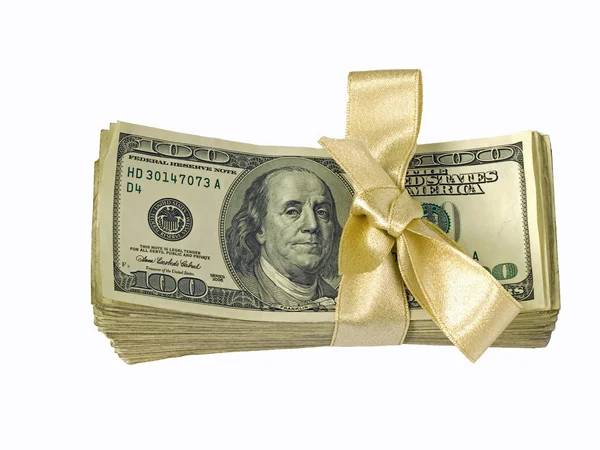 Money Bundles n Gold Ribbon — Stock Photo, Image
