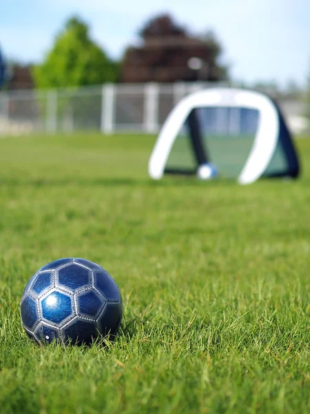 Blue Soccer Ball and Goal — Stock Photo, Image