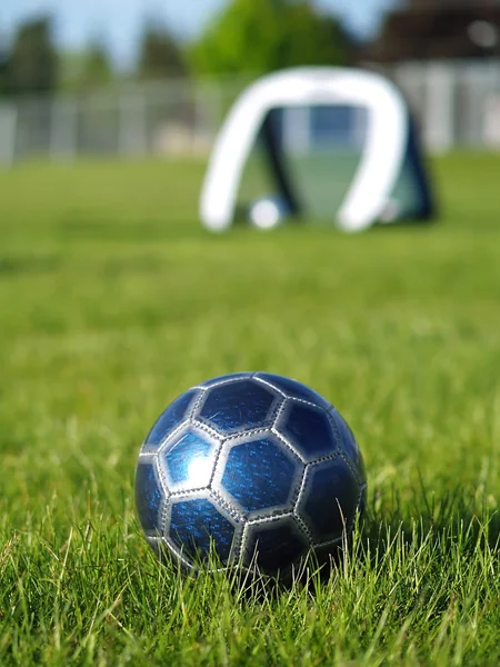 Blue Soccer Ball and Goal — Stock Photo, Image