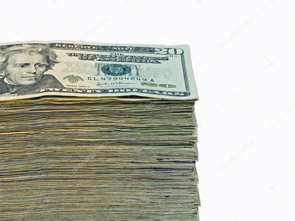 Stack of United States currency background - $20