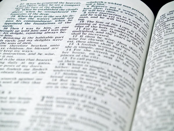 De Bijbel geopend aan het boek van spreekwoorden — Stockfoto
