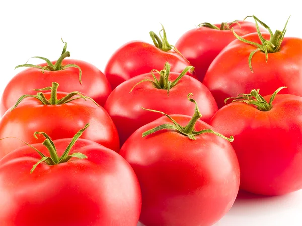 Banda červené zralých rajčat izolovaných na bílém — Stock fotografie